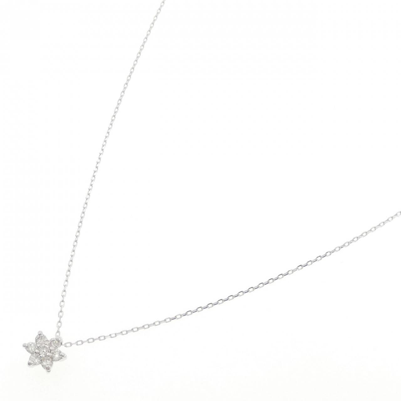 K18WG フラワー ダイヤモンド ネックレス 0.10CT