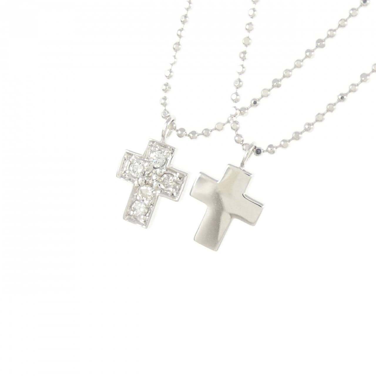 K18WG クロス ダイヤモンド ネックレス 0.08CT
