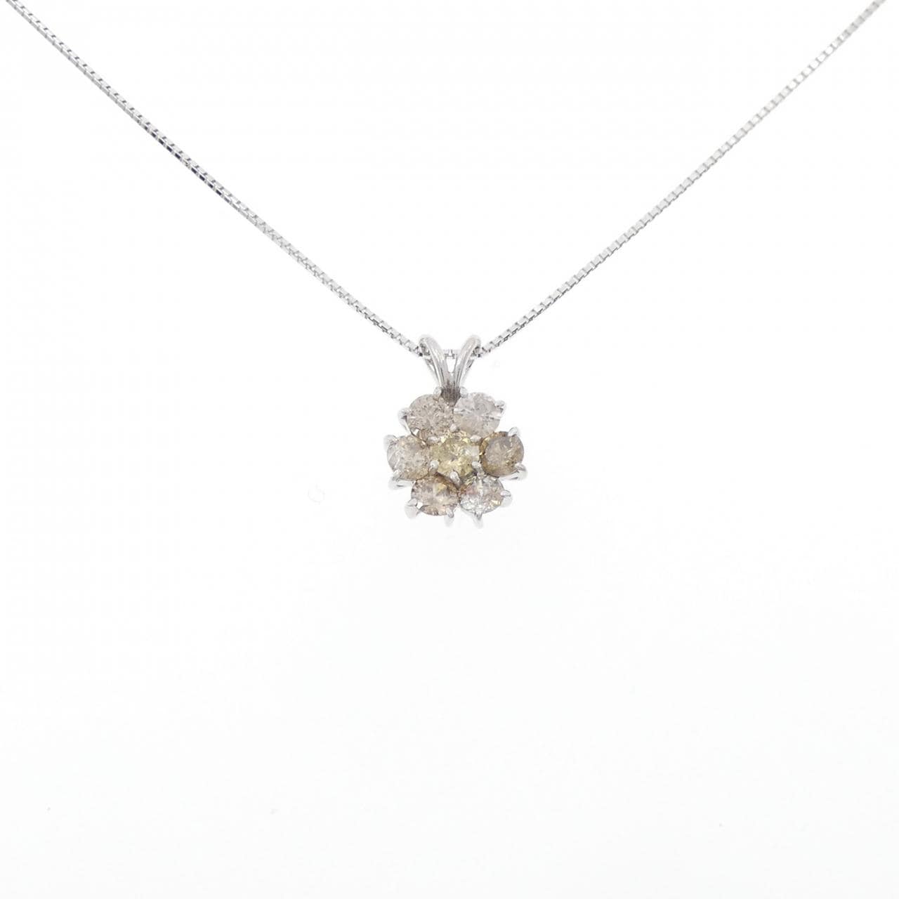 K18WG フラワー ダイヤモンド ネックレス 1.02CT