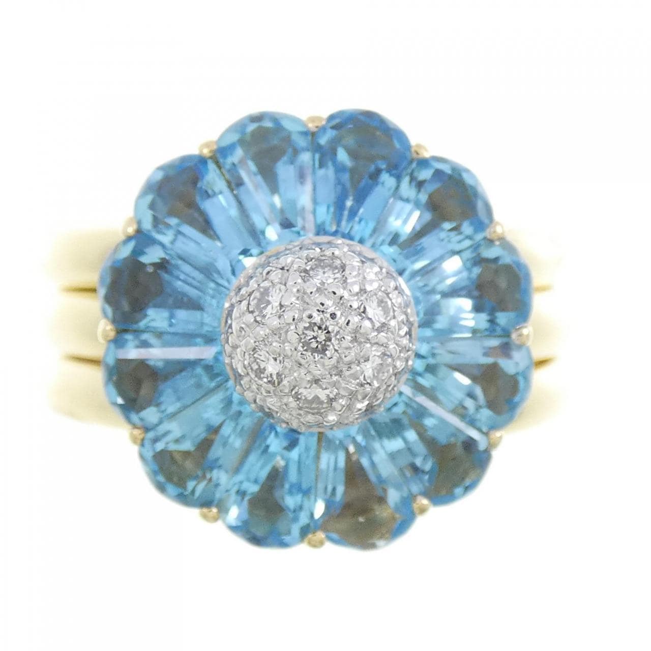 K18YG/K18WG 花朵蓝色托帕石戒指 3.65 克拉