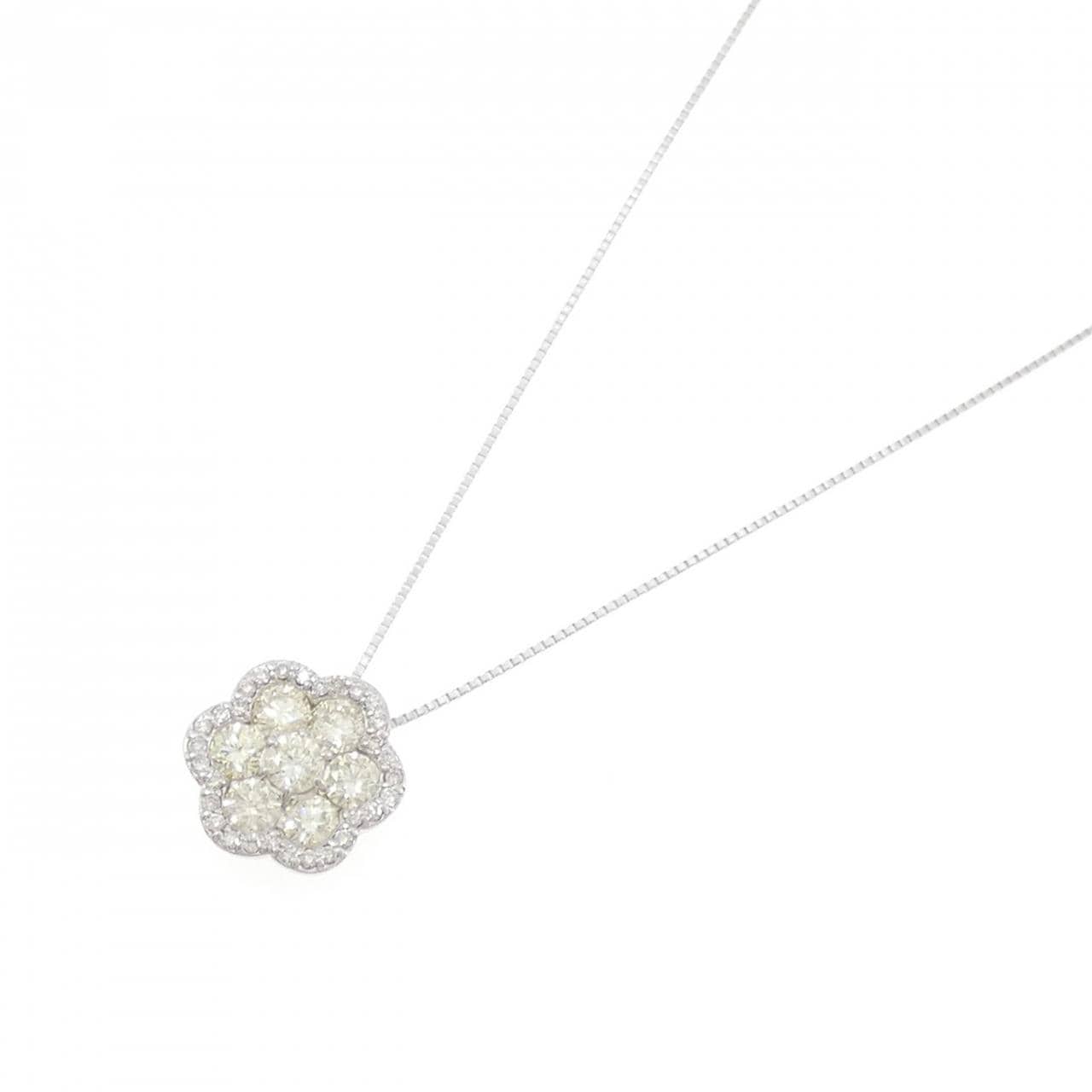 K18WG フラワー ダイヤモンド ネックレス 1.50CT