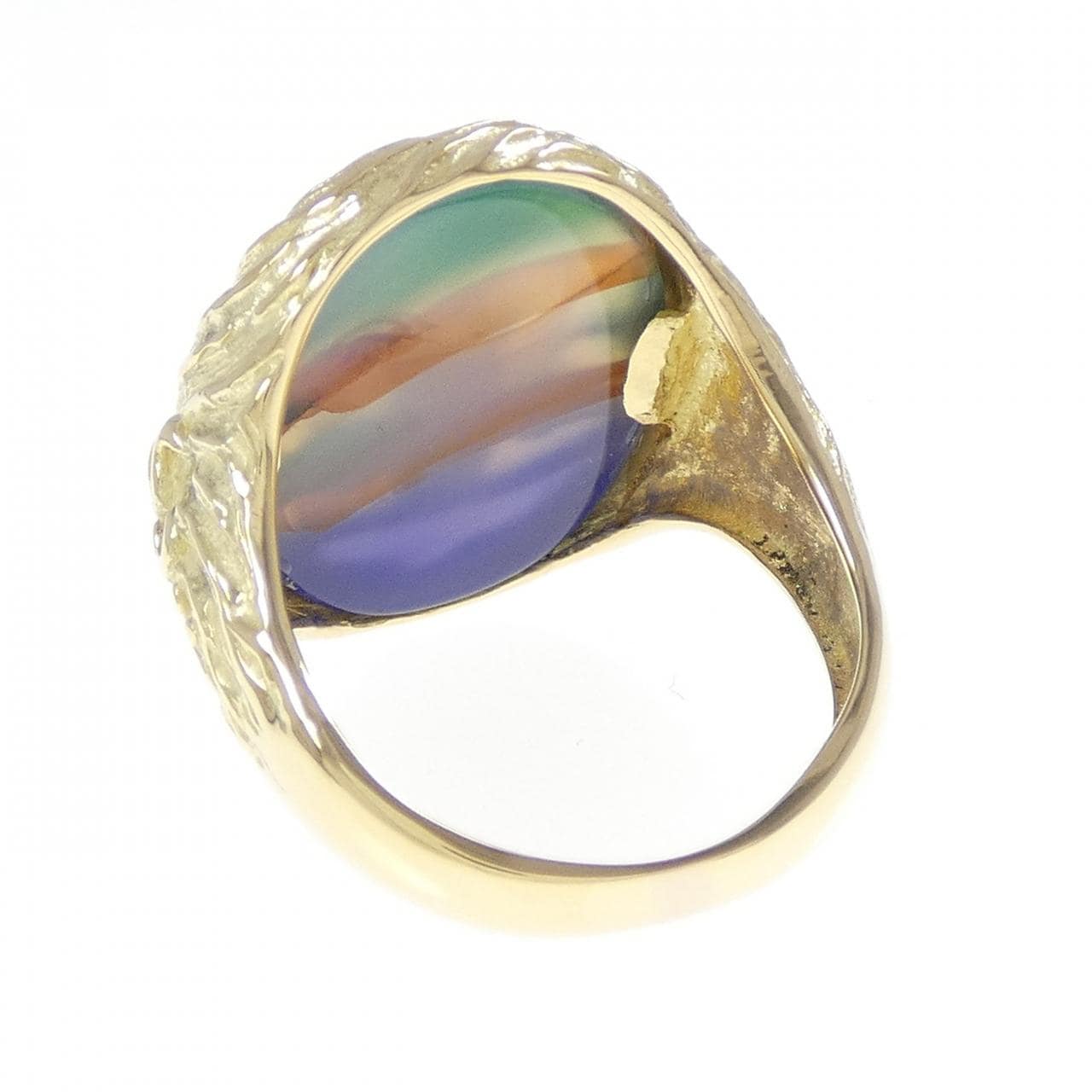 K18YG メノウ フクロウ リング