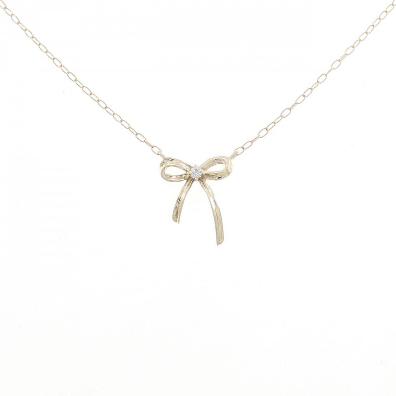 K10YG リボン ダイヤモンド ネックレス 0.01CT