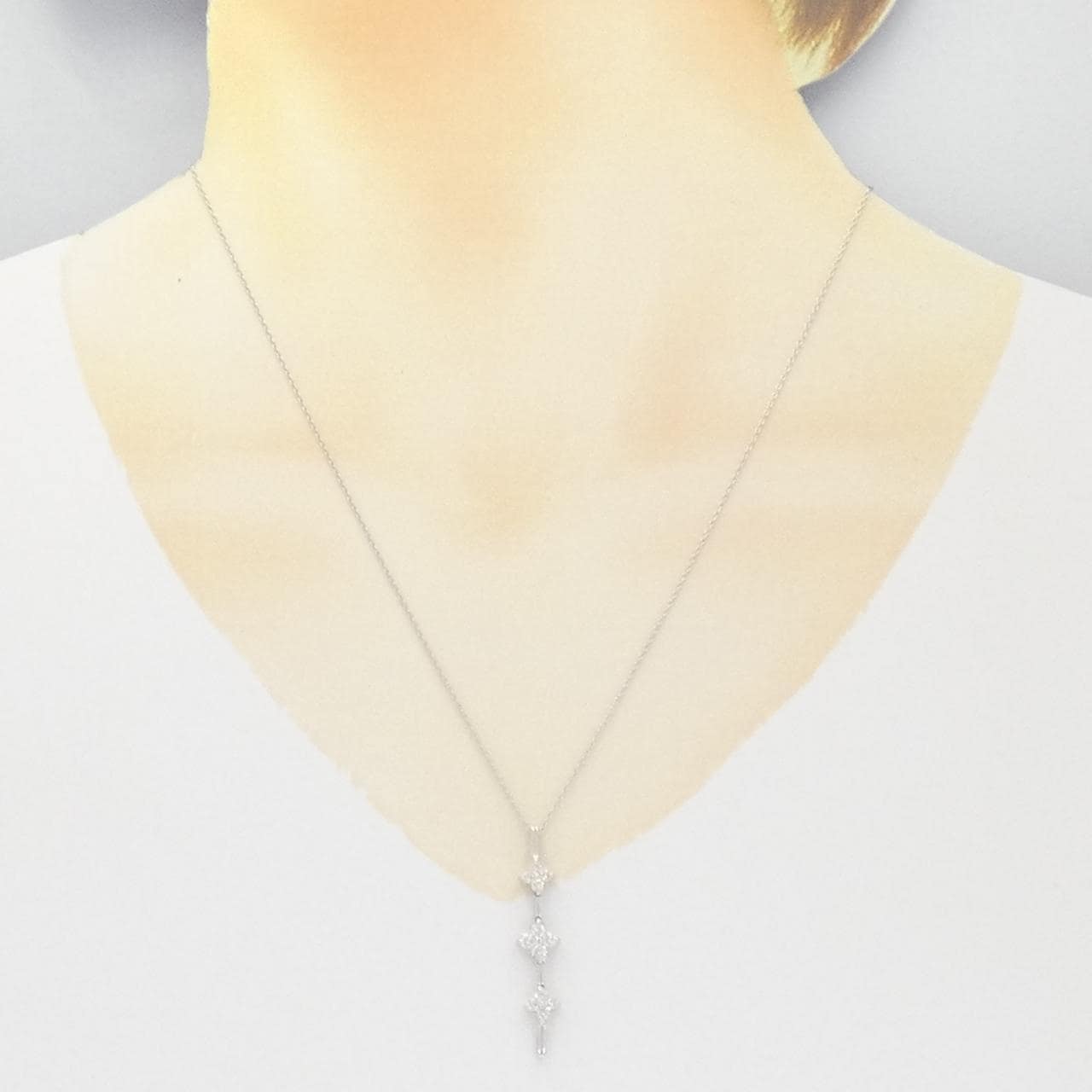 K18WG 2WAY フラワー ダイヤモンド ネックレス 0.50CT