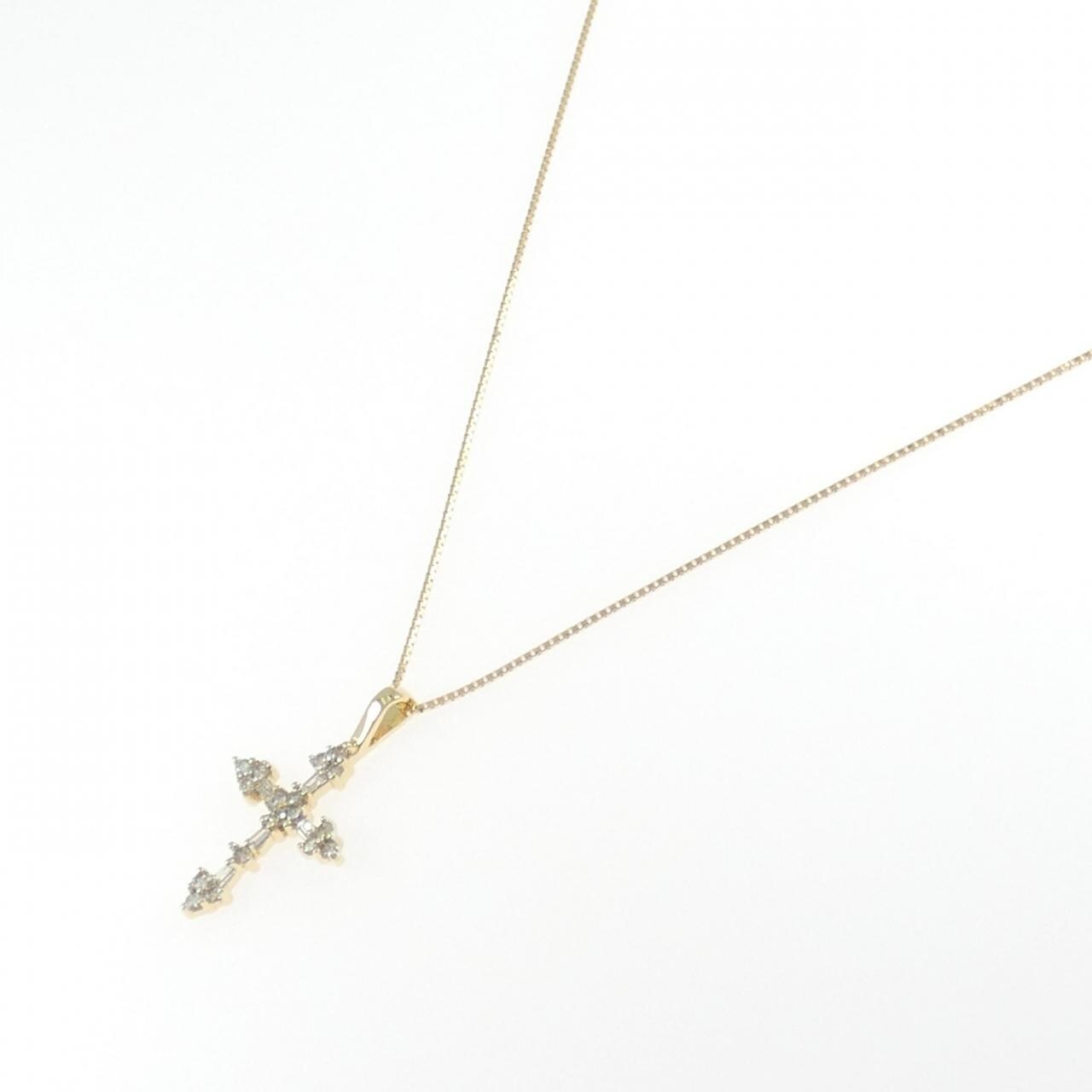K18YG/K18WG クロス ダイヤモンド ネックレス 0.33CT