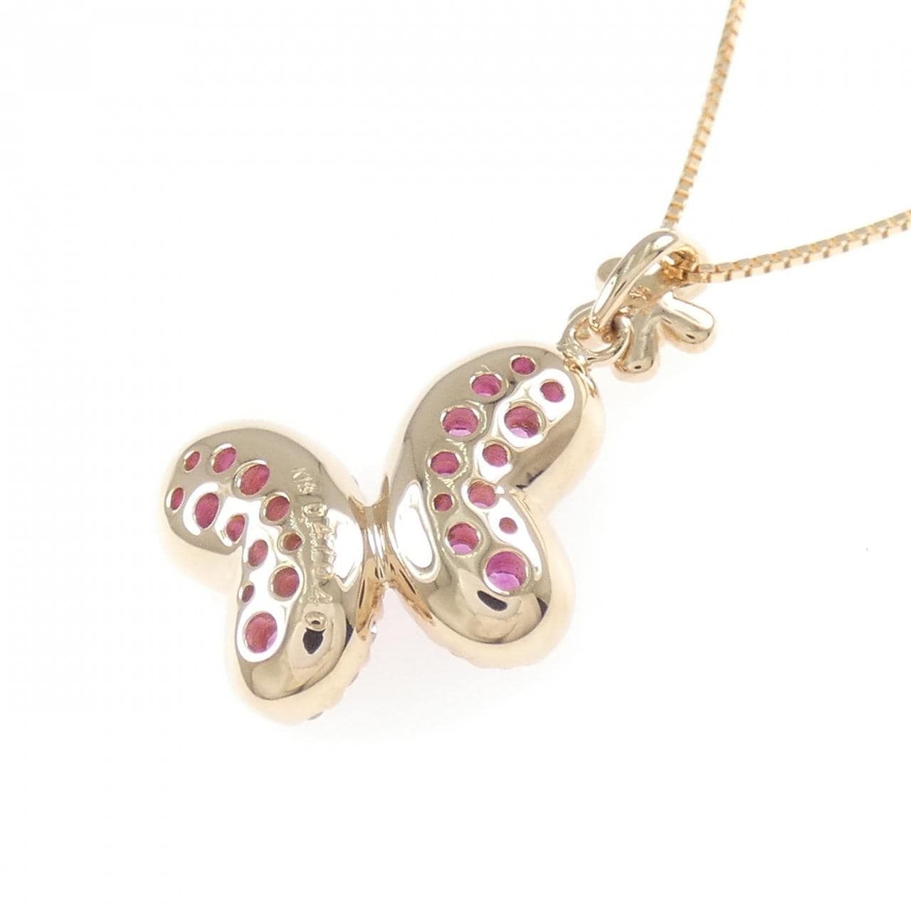 K18PG バタフライ×フラワー カラーストーン ネックレス