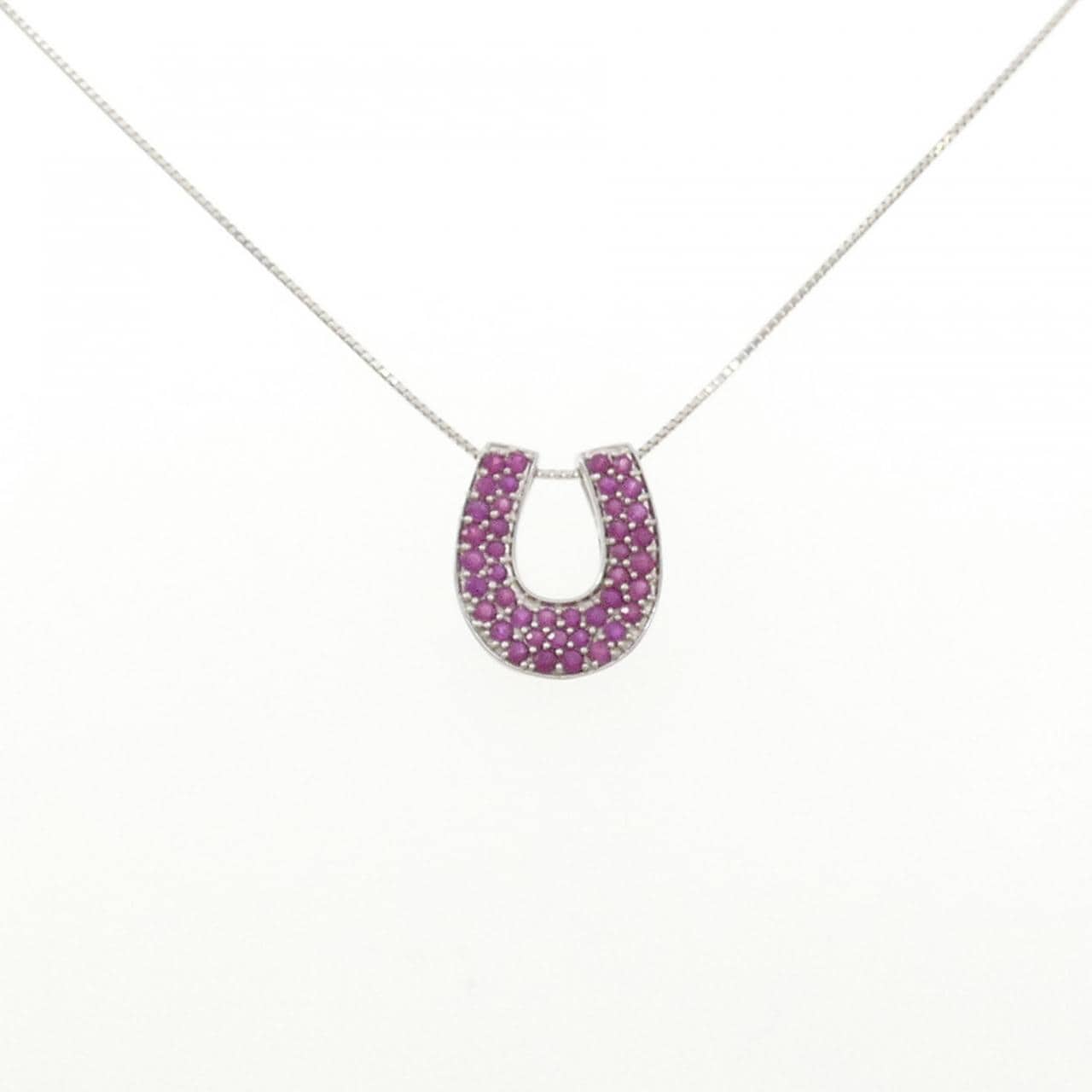 K18WG ホースシュー ルビー ネックレス 0.60CT