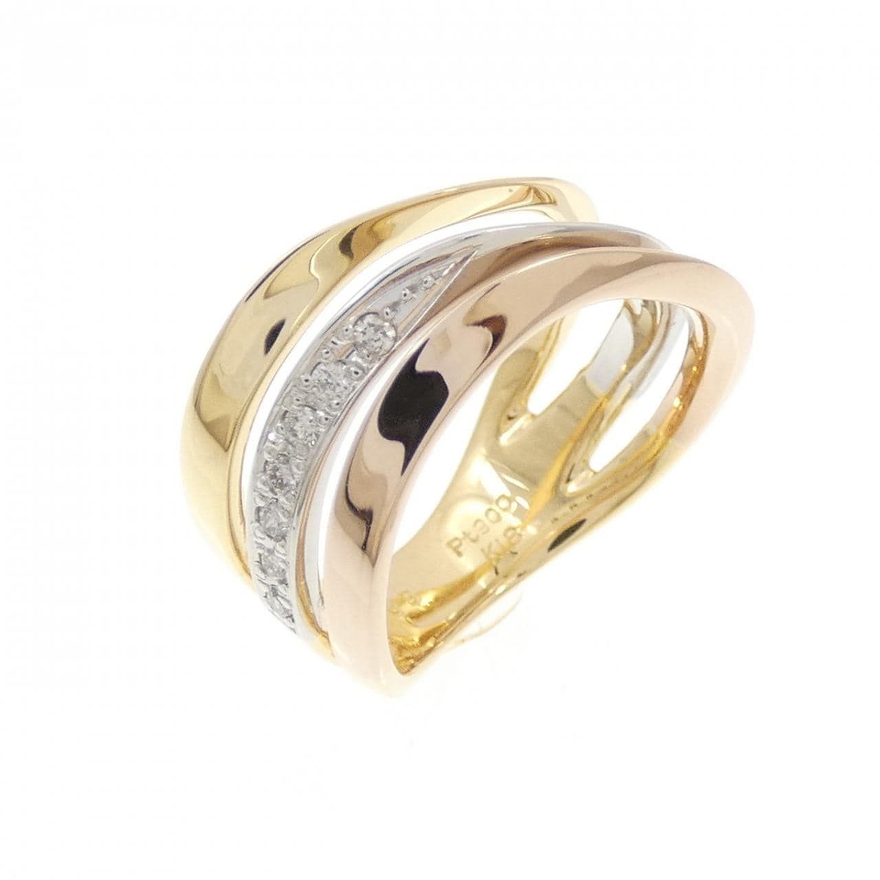 K18YG/PT900/K18PG ダイヤモンド リング 0.06CT