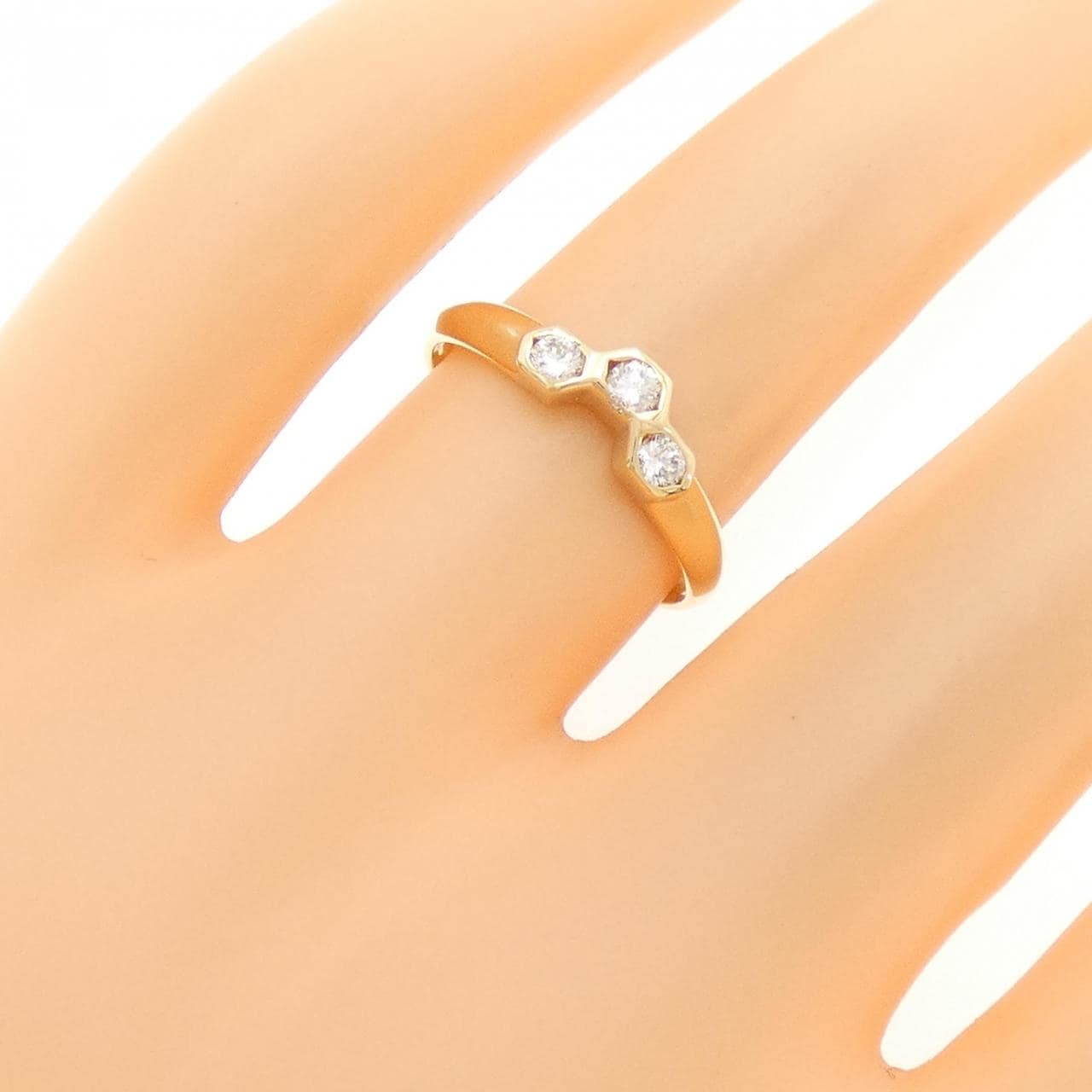K18YG スリーストーン ダイヤモンド リング 0.17CT