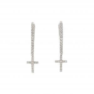 K14WG クロス ダイヤモンド ピアス 0.42CT