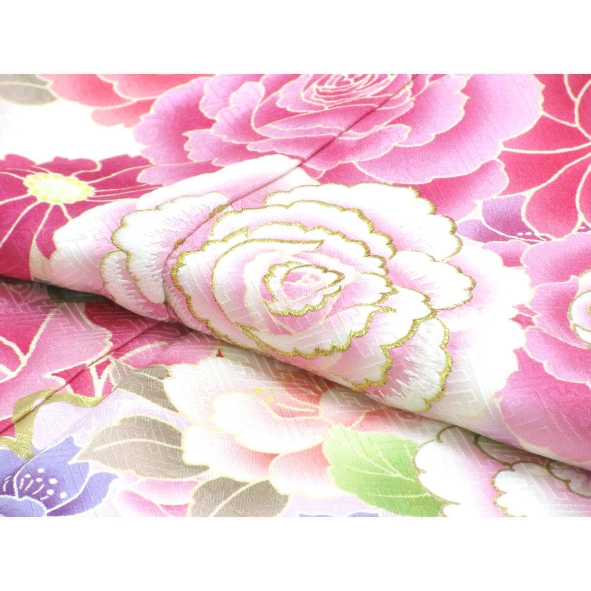 【未使用品】振袖　友禅金彩加工　刺繍入りボカシ染