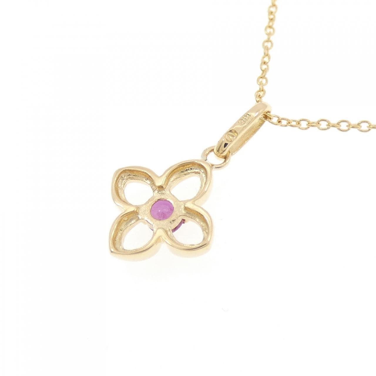 K18YG フラワー ルビー ネックレス