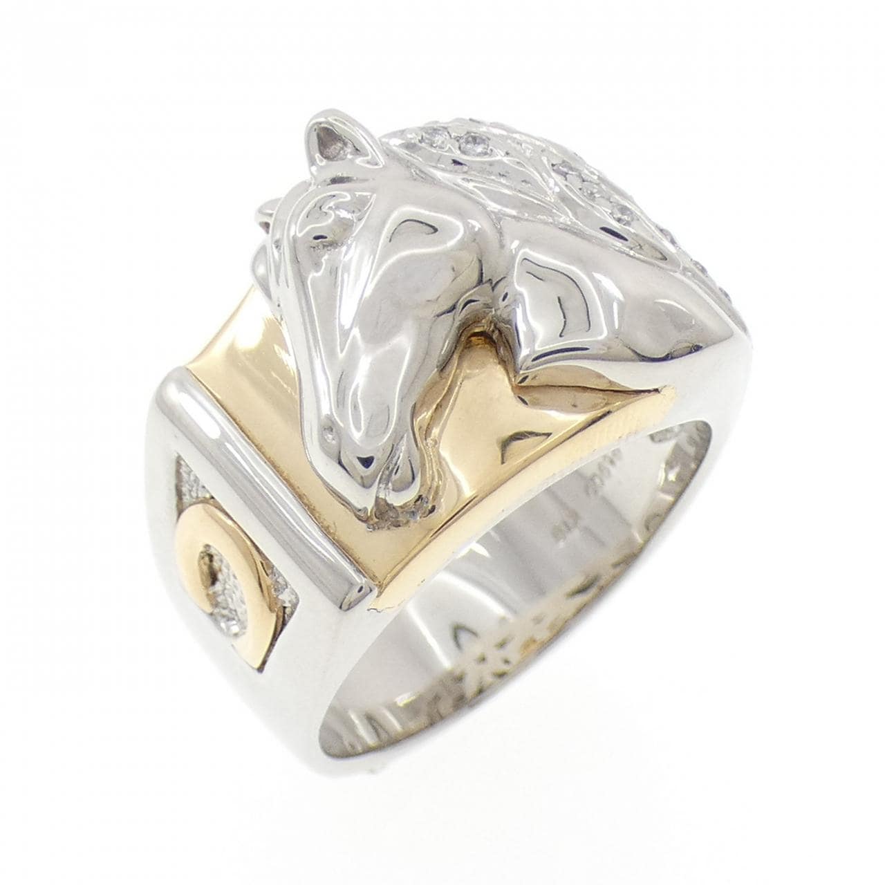 PT900/K18YG ホース ダイヤモンド リング 0.15CT