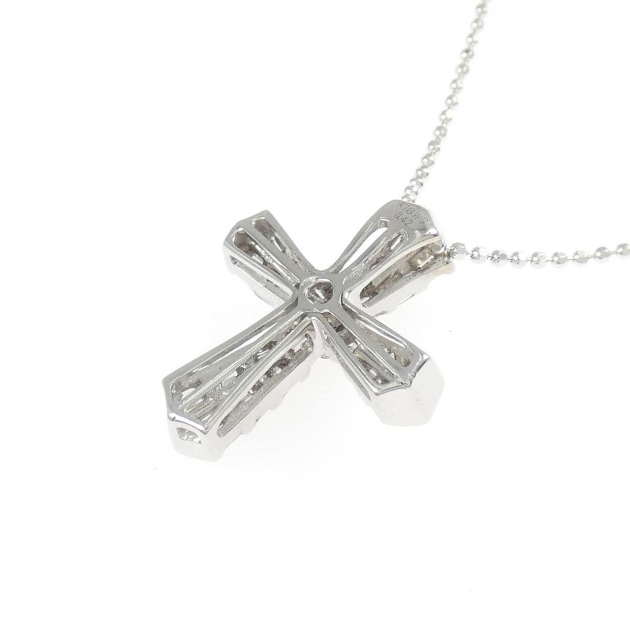 K18WG クロス ダイヤモンド ネックレス 0.42CT