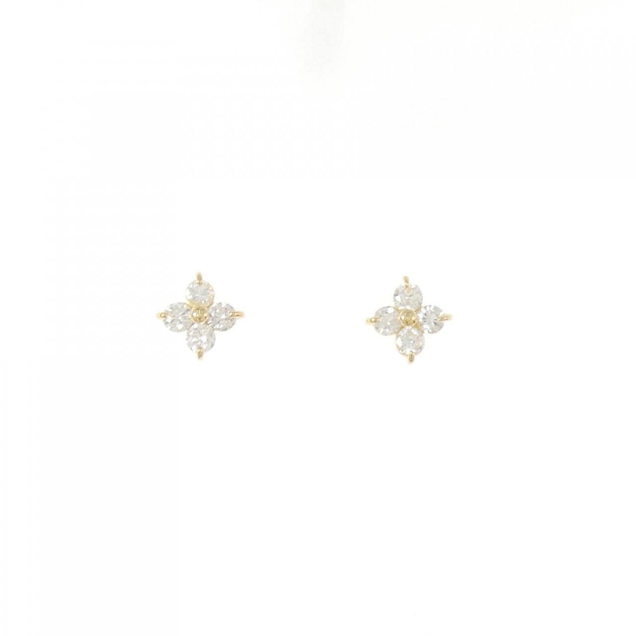 [再加工款] K18YG花朵钻石耳环0.30CT