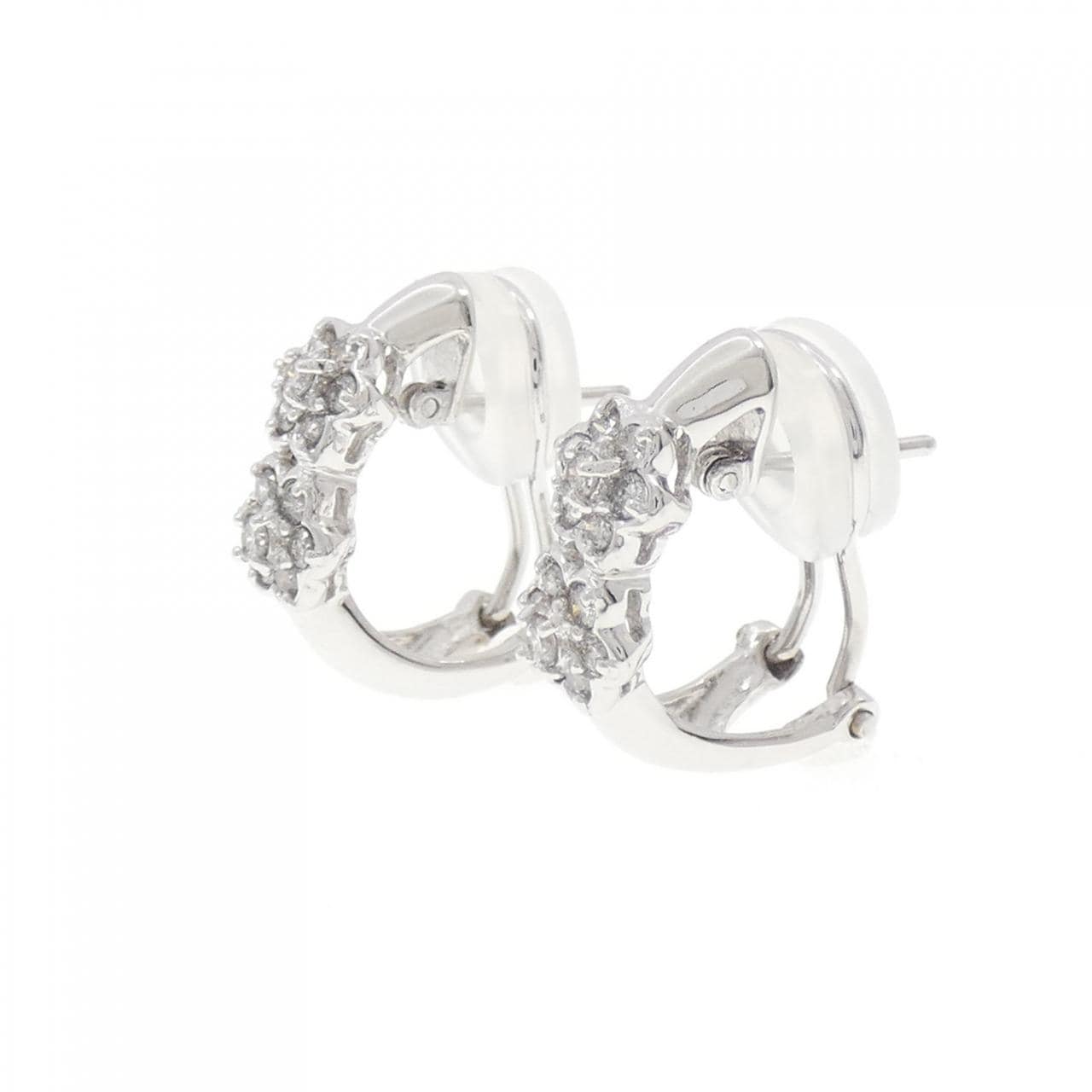 PT900/K18WG フラワー ダイヤモンド ピアス/イヤリング 0.40CT