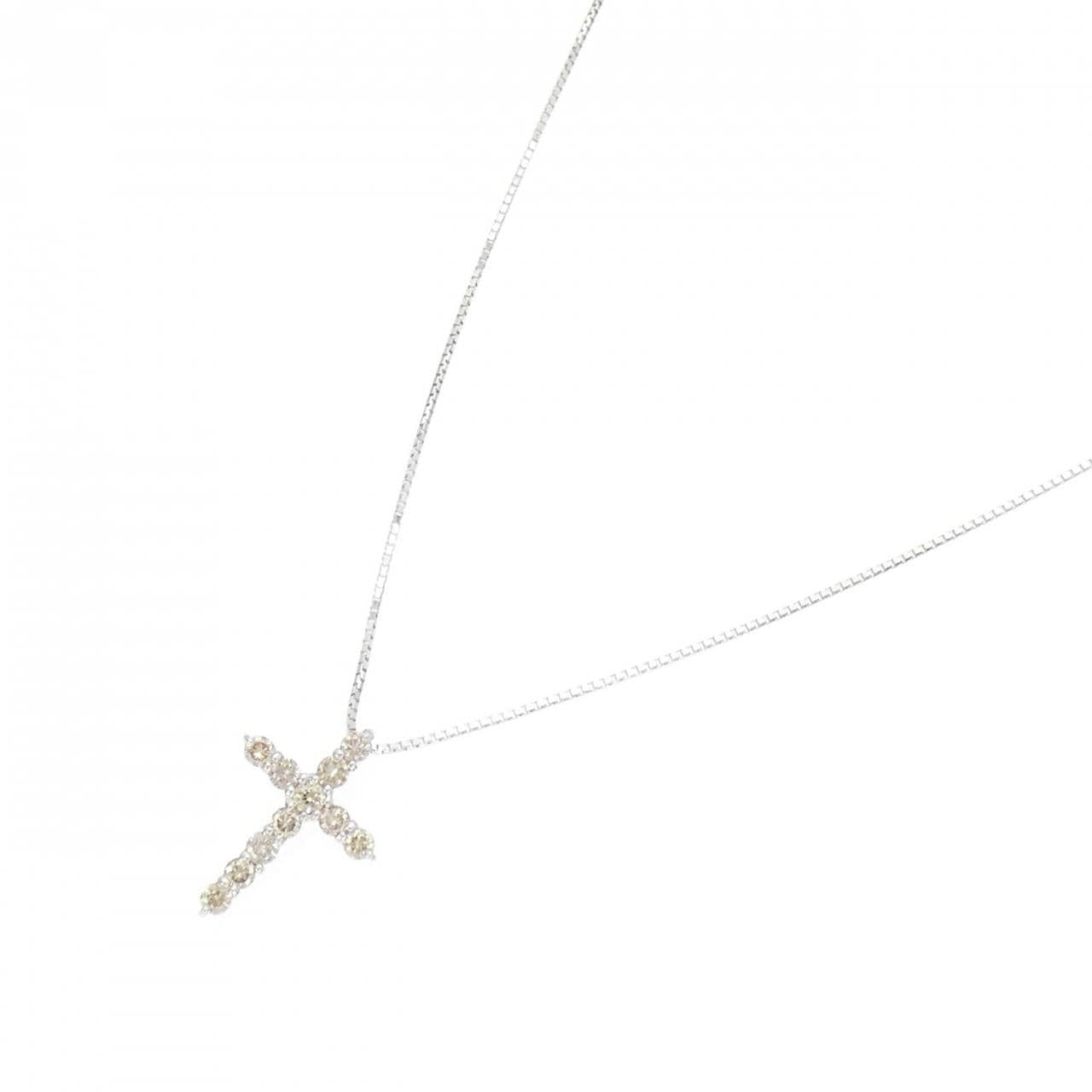 K18WG クロス ダイヤモンド ネックレス 0.50CT
