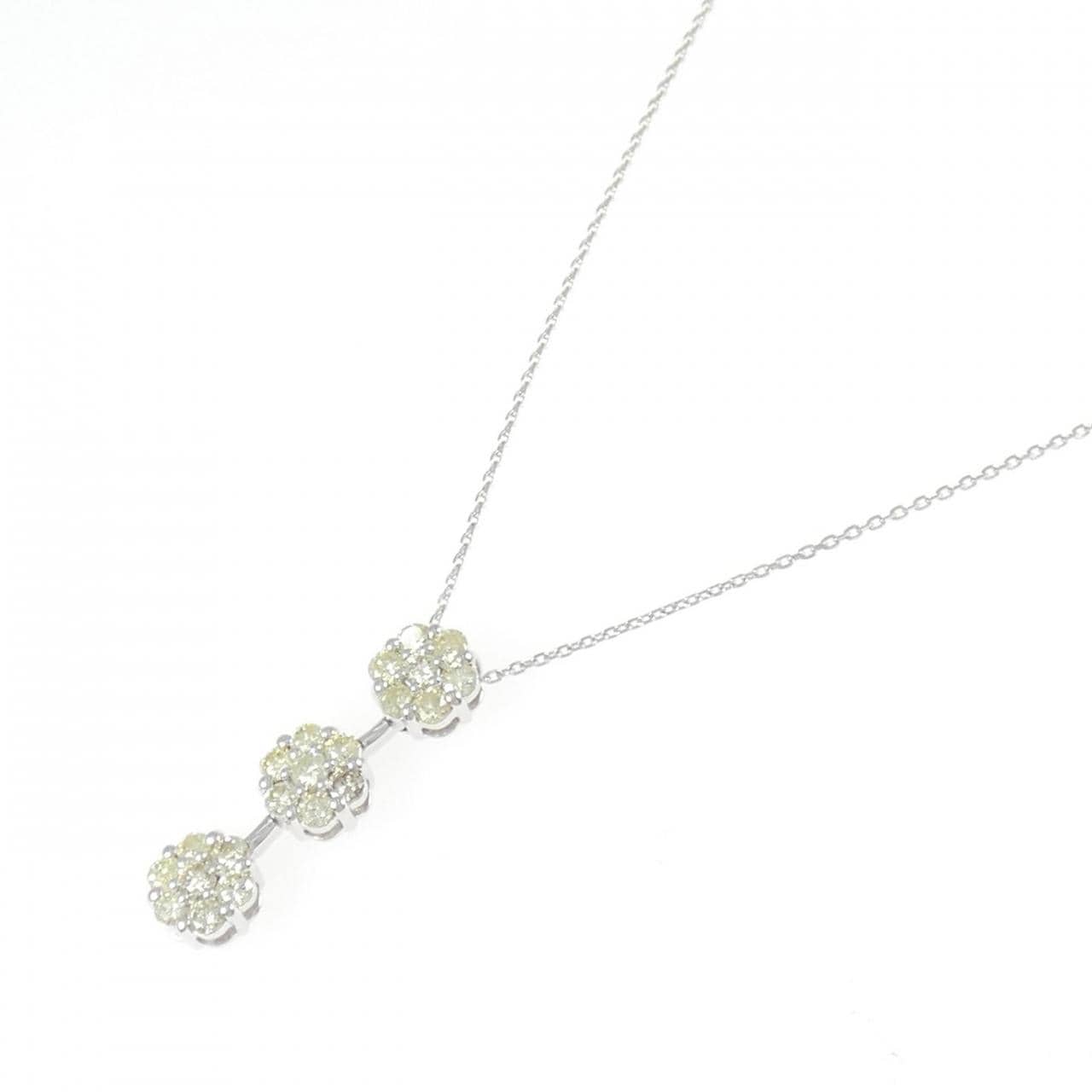 K18WG フラワー ダイヤモンド ネックレス 1.12CT