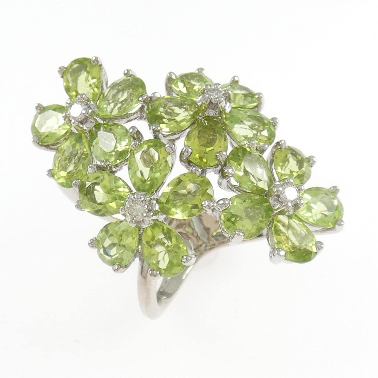 750WG フラワー ペリドット リング 10.40CT