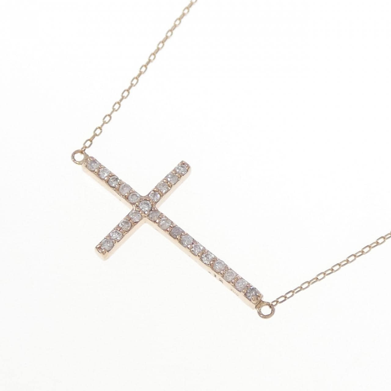 K10PG クロス ダイヤモンド ネックレス 0.12CT