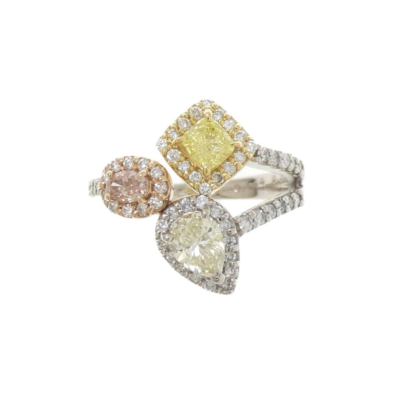 PT900/K18YG/K18PG ダイヤモンド リング 0.144CT FOP SI1/FIY SI2 ファンシーカット