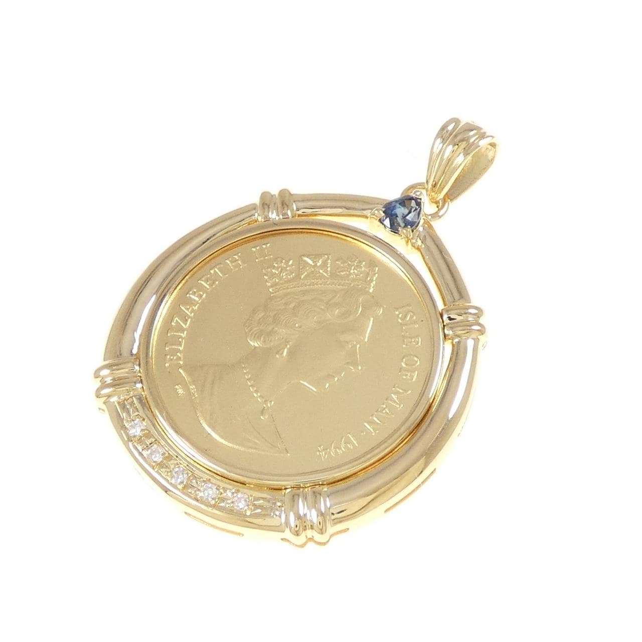K18YG(枠) サファイヤ コイン ペンダント 0.18CT