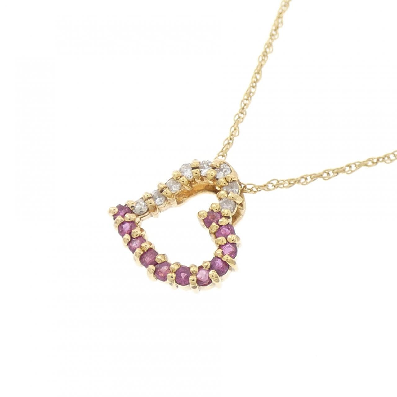 K18YG/750YG ハート ルビー ネックレス 0.15CT