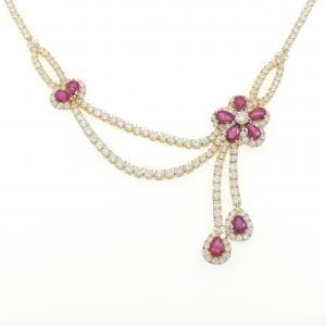 750YG フラワー ルビー ネックレス 6.10CT