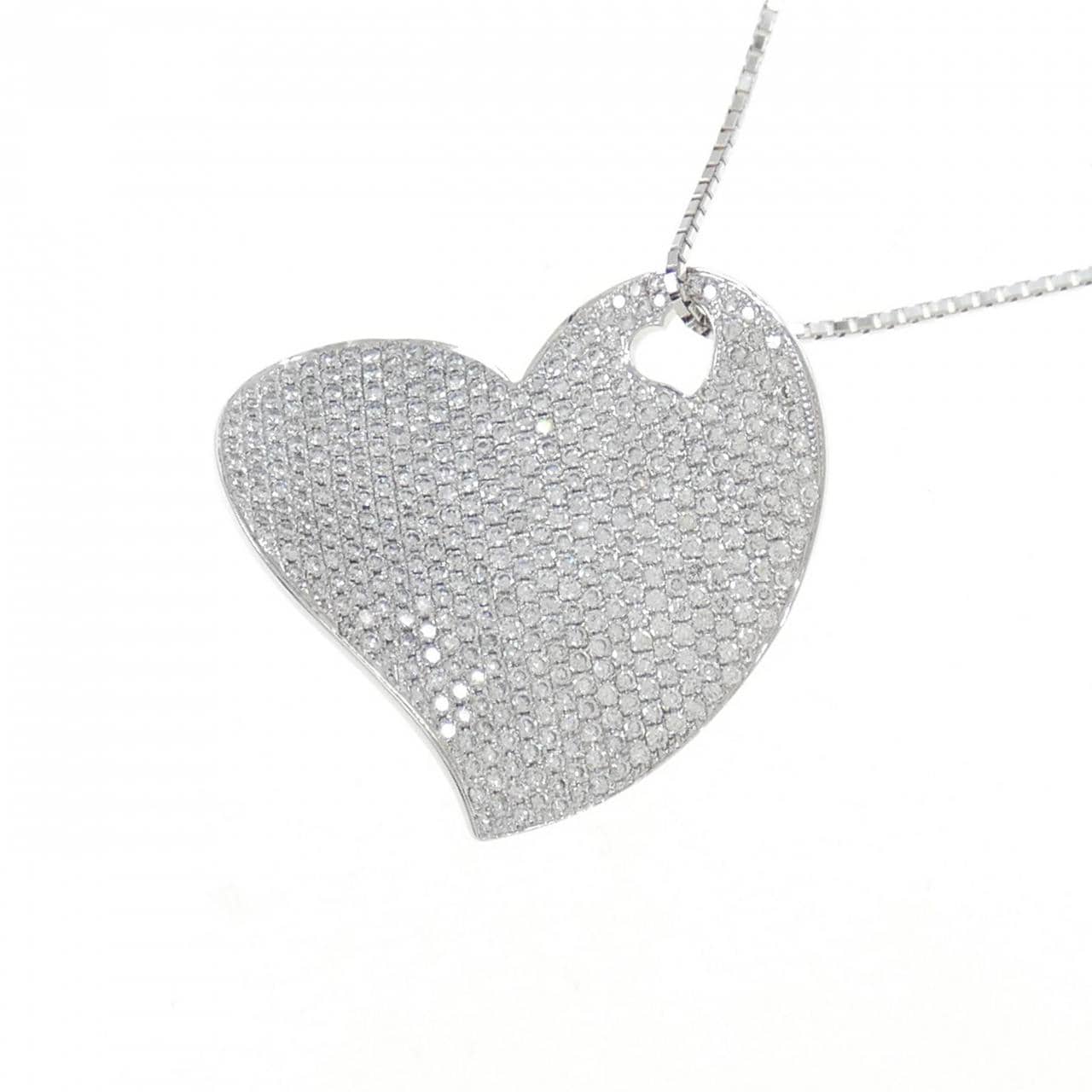 750WG/K18WG Pave Heart Diamond Necklace 2.10CT