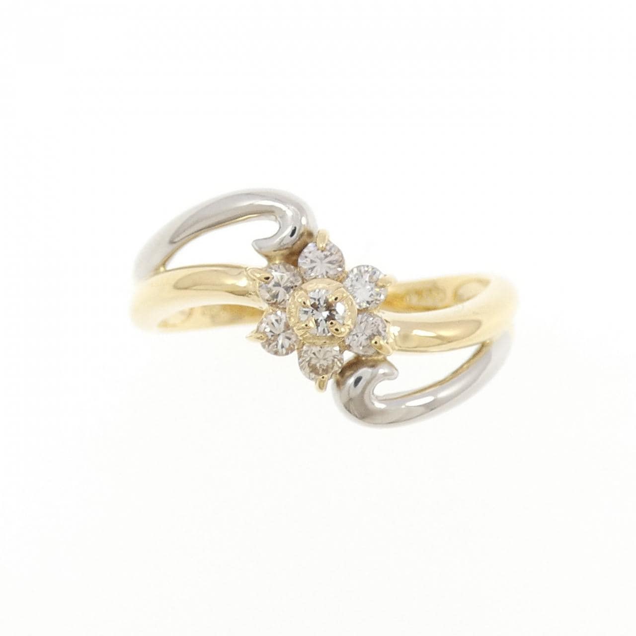 K18YG/PT900 フラワー ダイヤモンド リング 0.22CT