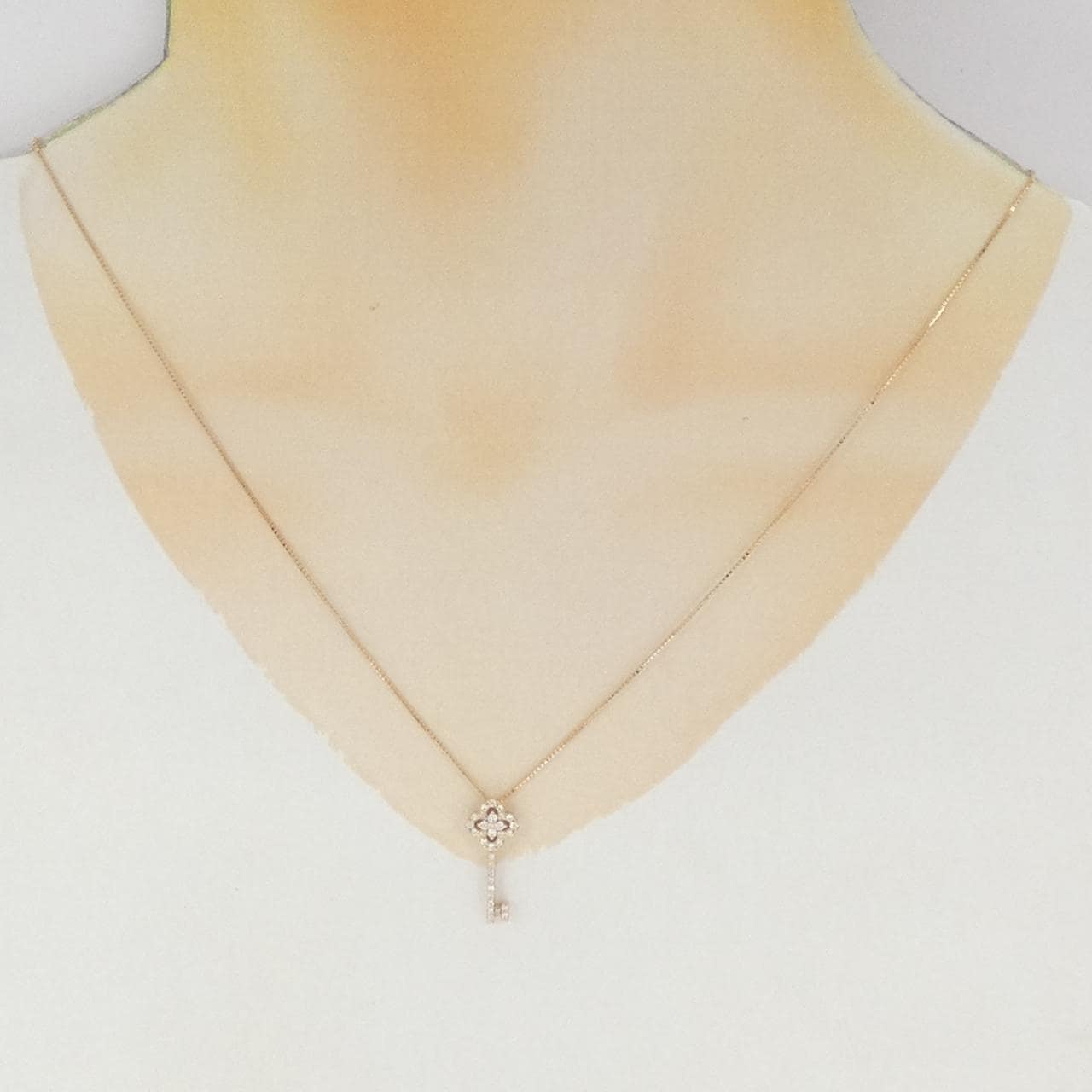 K18PG キー×フラワー ダイヤモンド ネックレス 0.16CT