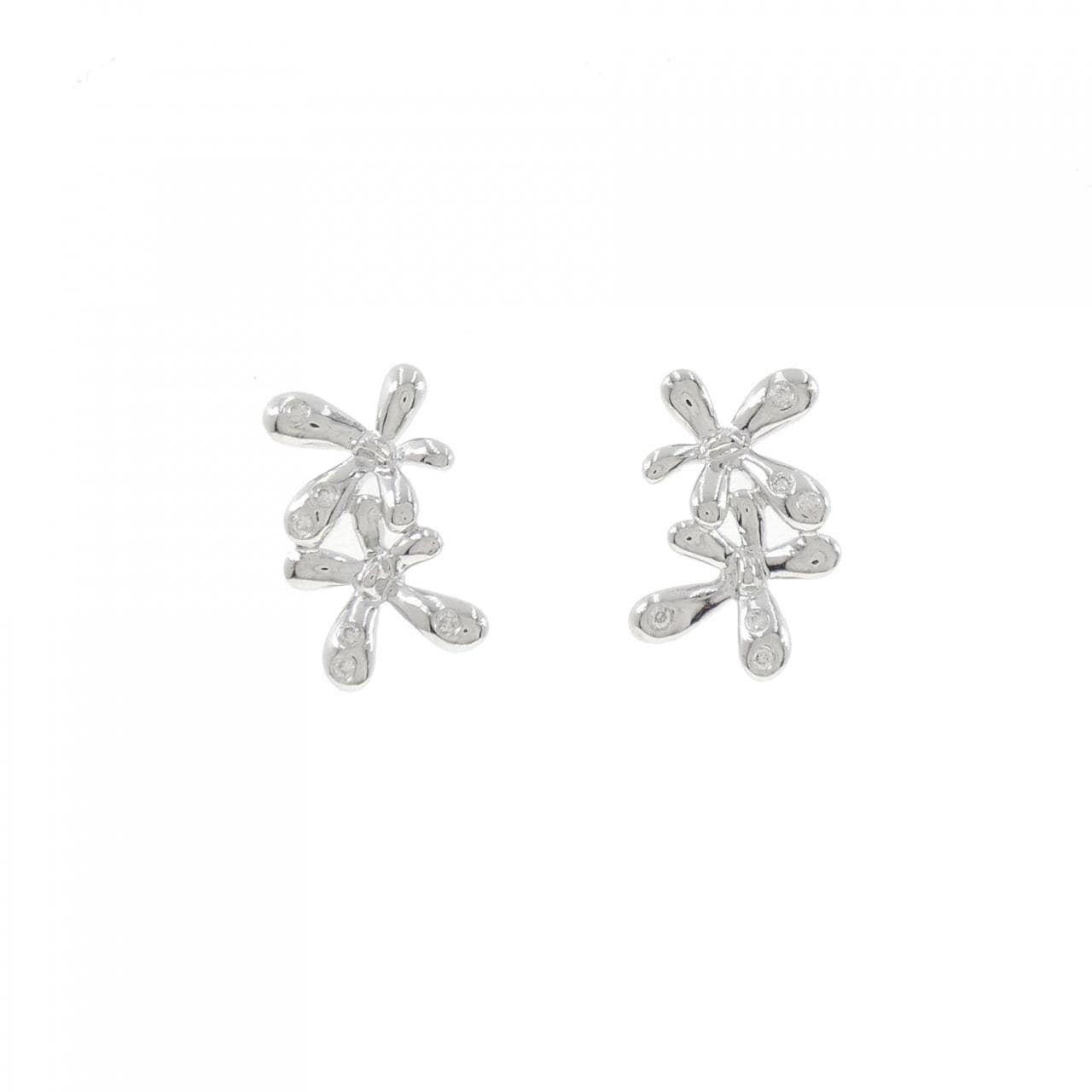 K18WG フラワー ダイヤモンド ピアス 0.10CT