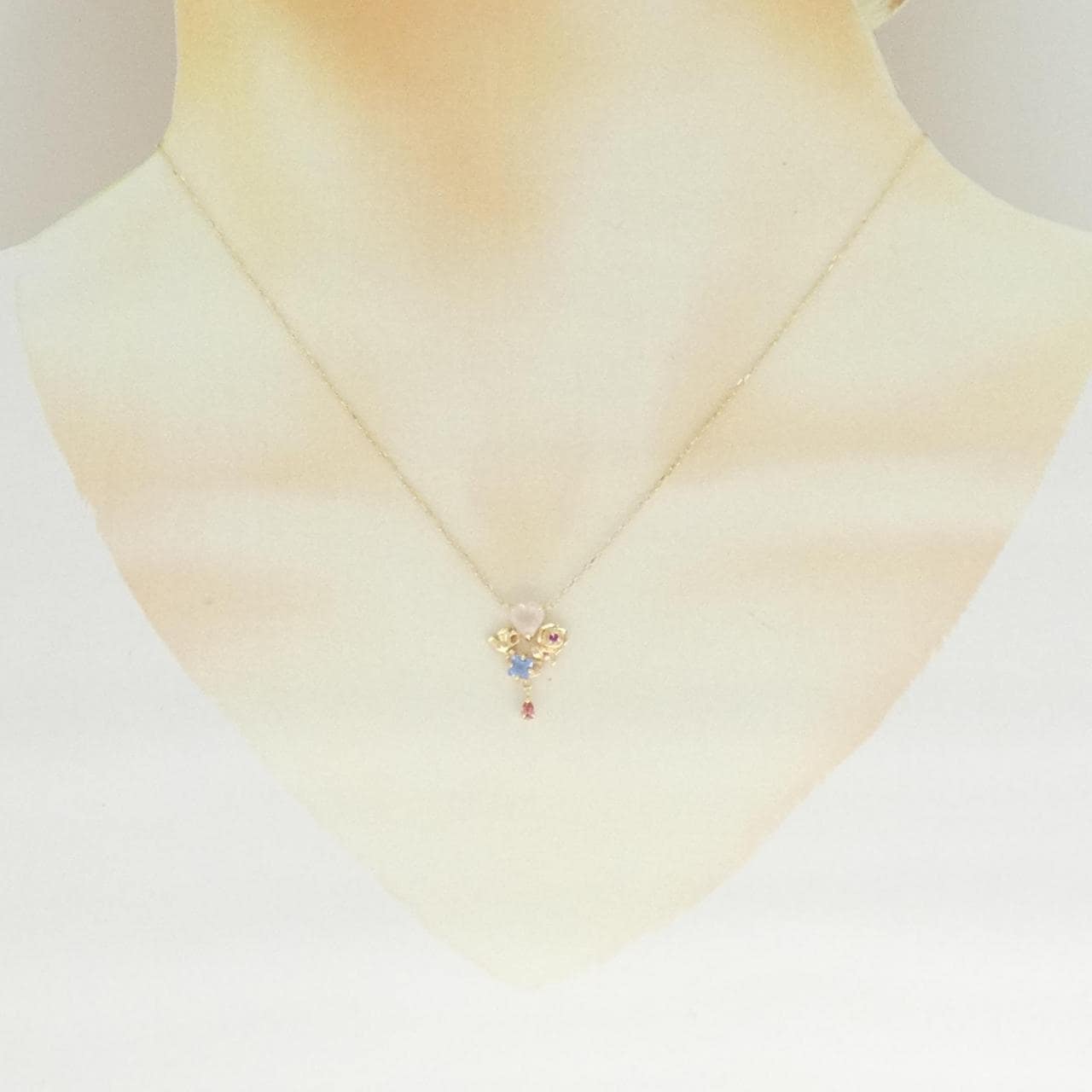 K10YG ハート カラーストーン ネックレス