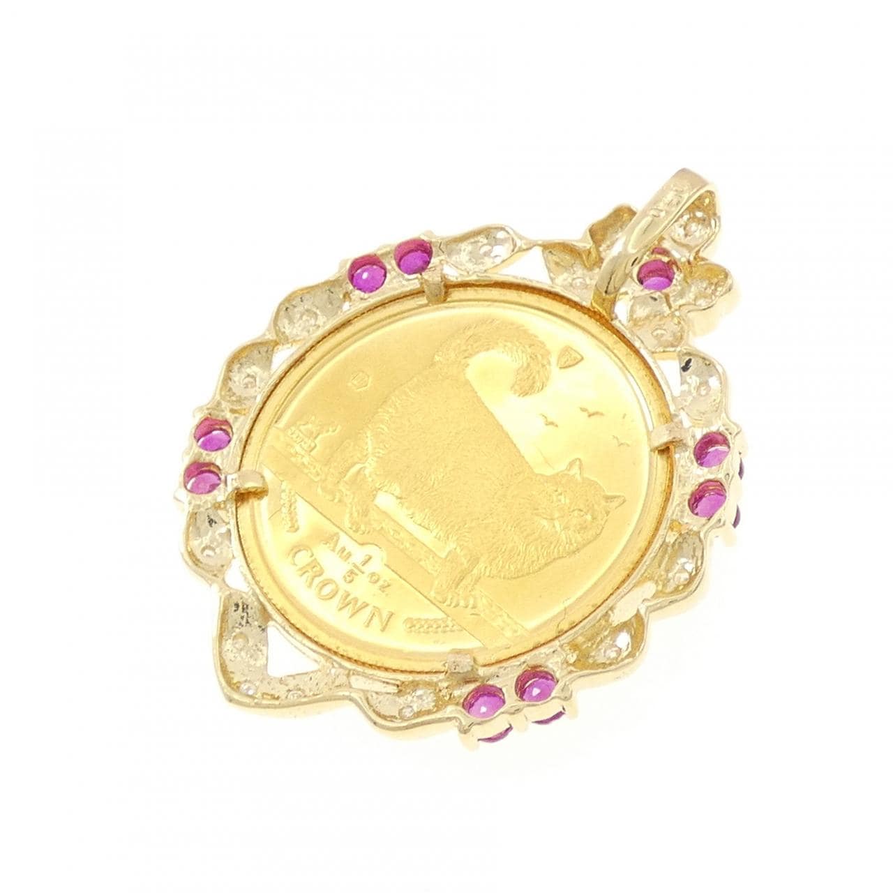 K18YG(枠) ルビー コイン 0.70CT ペンダント