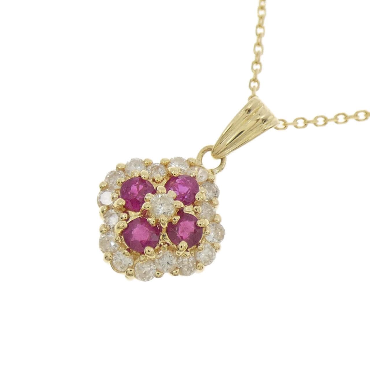 K18YG フラワー ルビー ネックレス