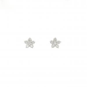 K18WG/PT900 フラワー ダイヤモンド ピアス 0.40CT