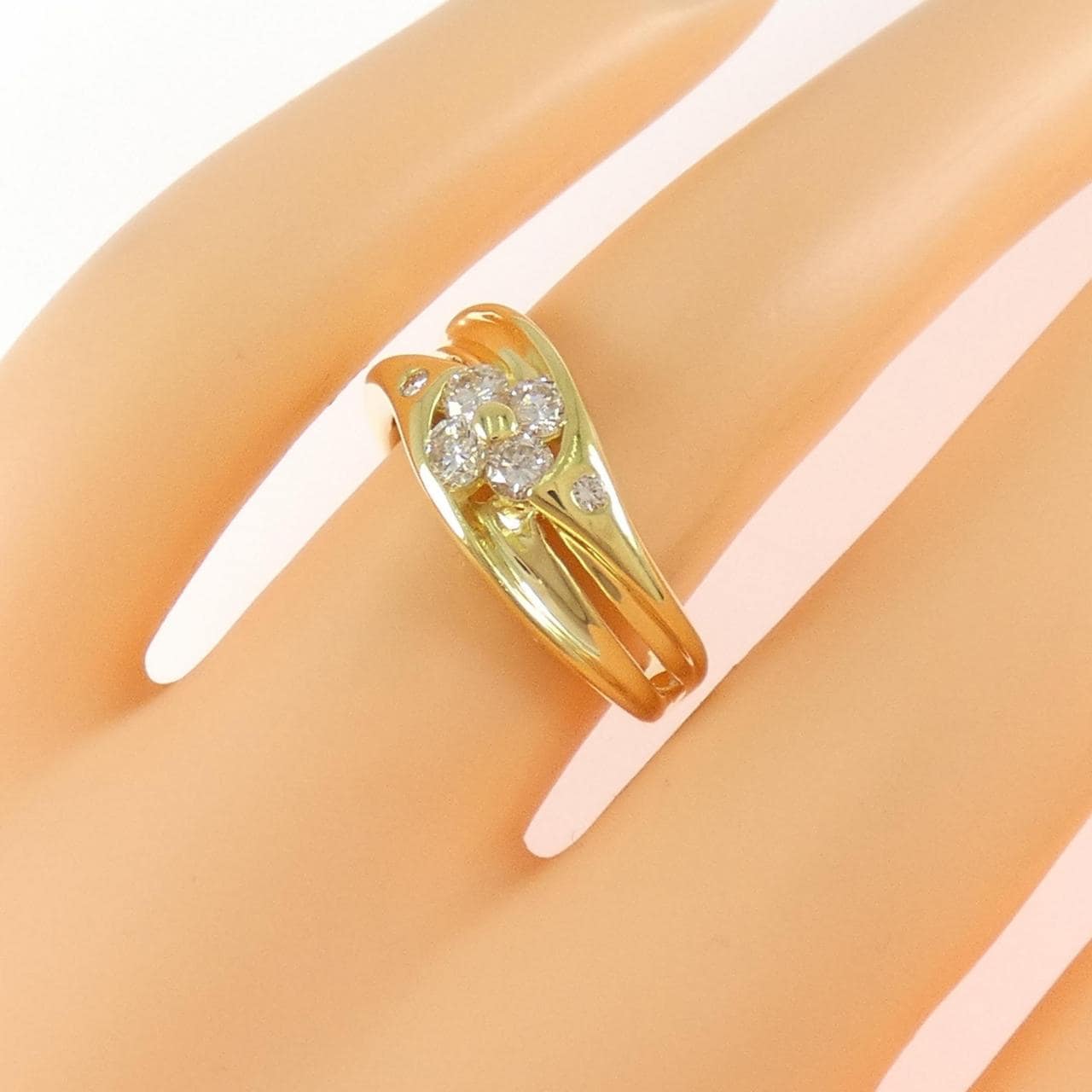 K18YG フラワー ダイヤモンド リング 0.45CT