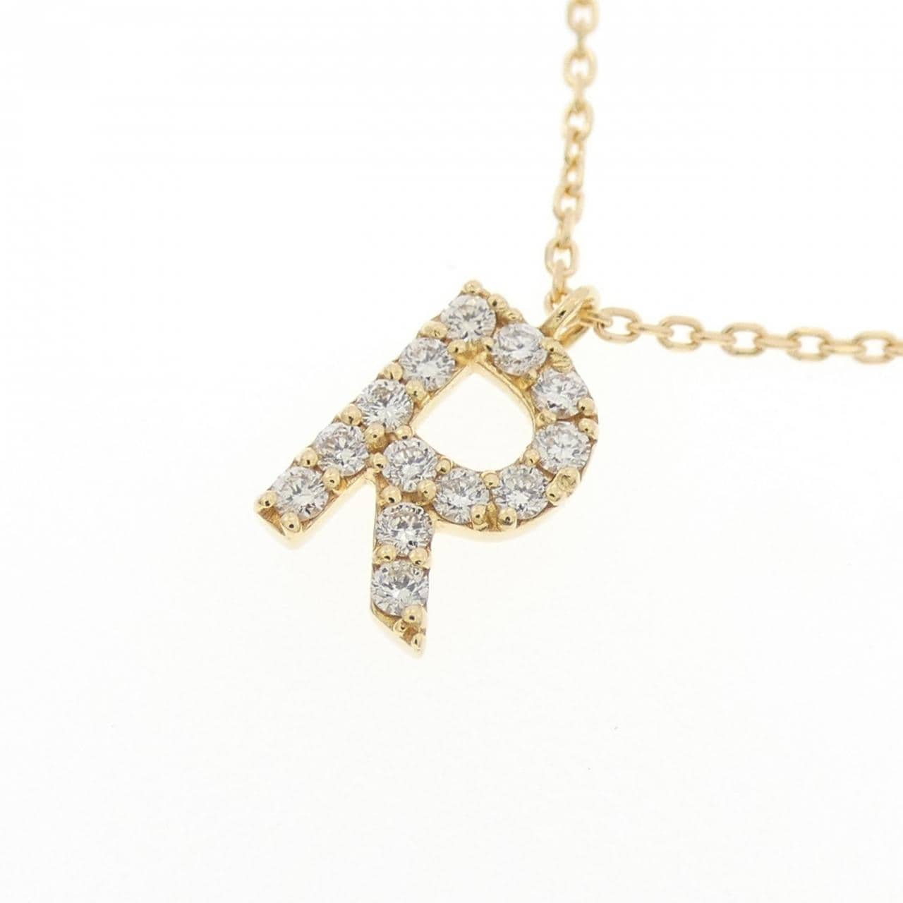 K18YG イニシャルR ダイヤモンド ネックレス 0.09CT