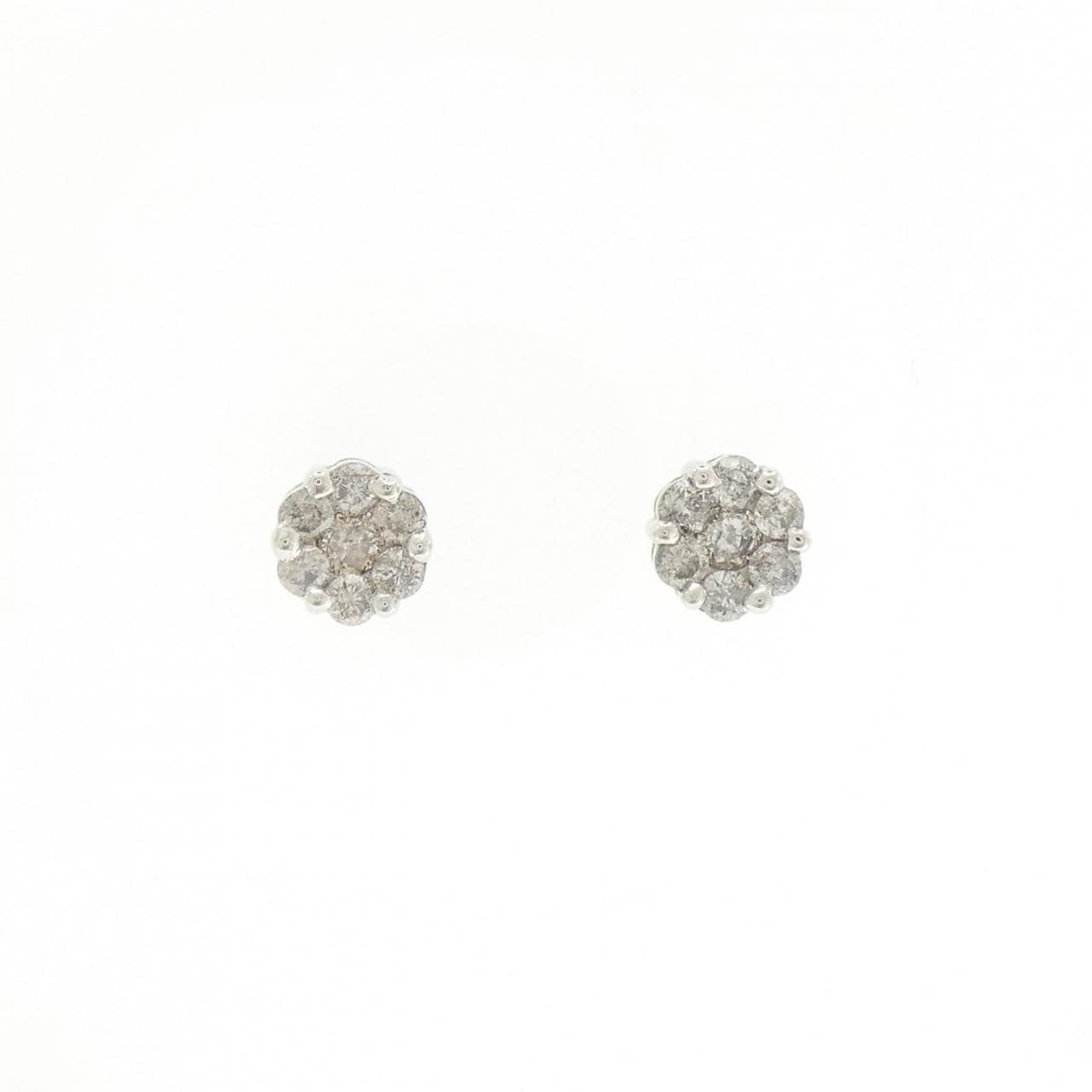 K18WG フラワー ダイヤモンド ピアス 0.60CT