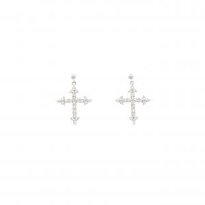 K18WG クロス ダイヤモンド ピアス 0.48CT
