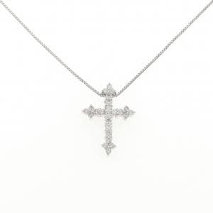 K18WG クロス ダイヤモンド ネックレス 0.25CT