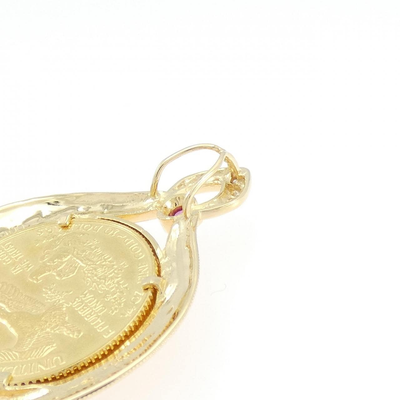 K18YG(枠) ルビー コイン ペンダント 0.064CT