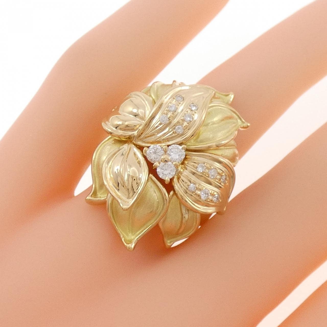 K18YG リーフ ダイヤモンド リング 0.31CT