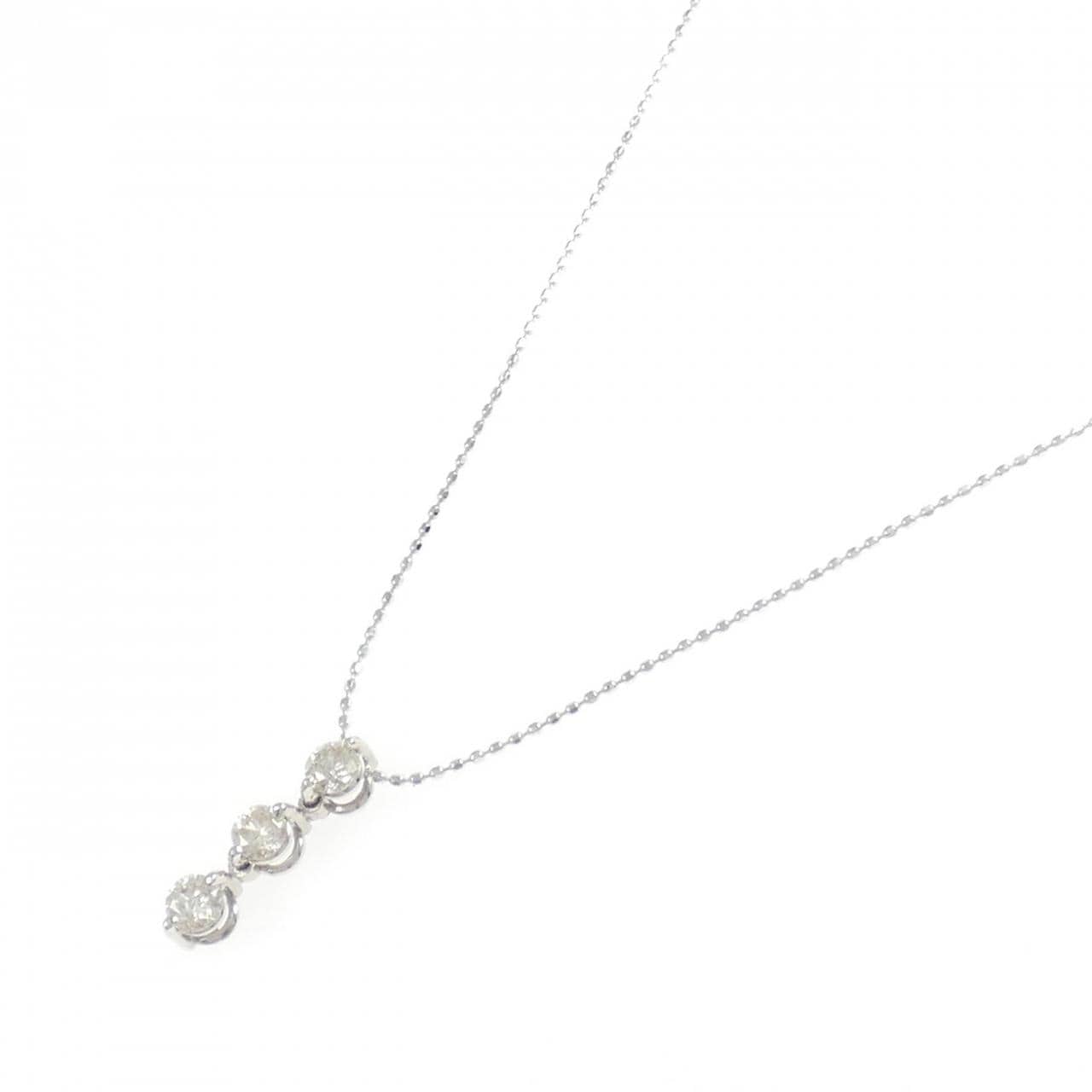 K18WG スリーストーン ダイヤモンド ネックレス 0.50CT
