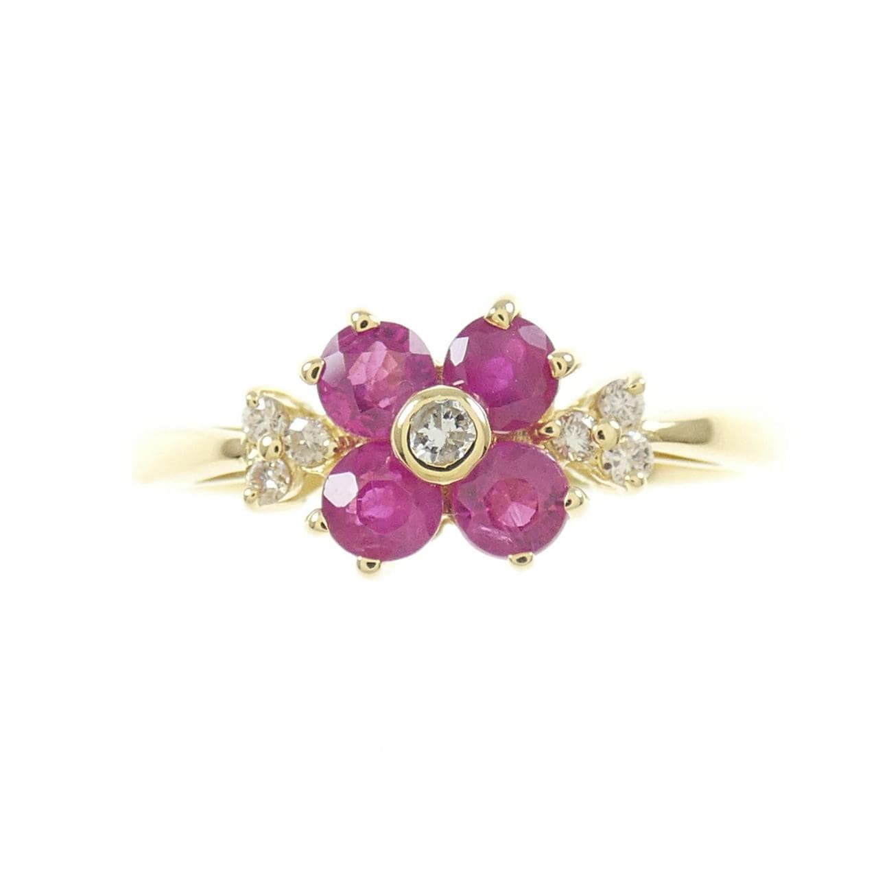 K18YG フラワー ルビー リング 0.50CT