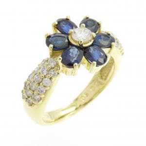 K18YG フラワー サファイヤ リング 1.38CT