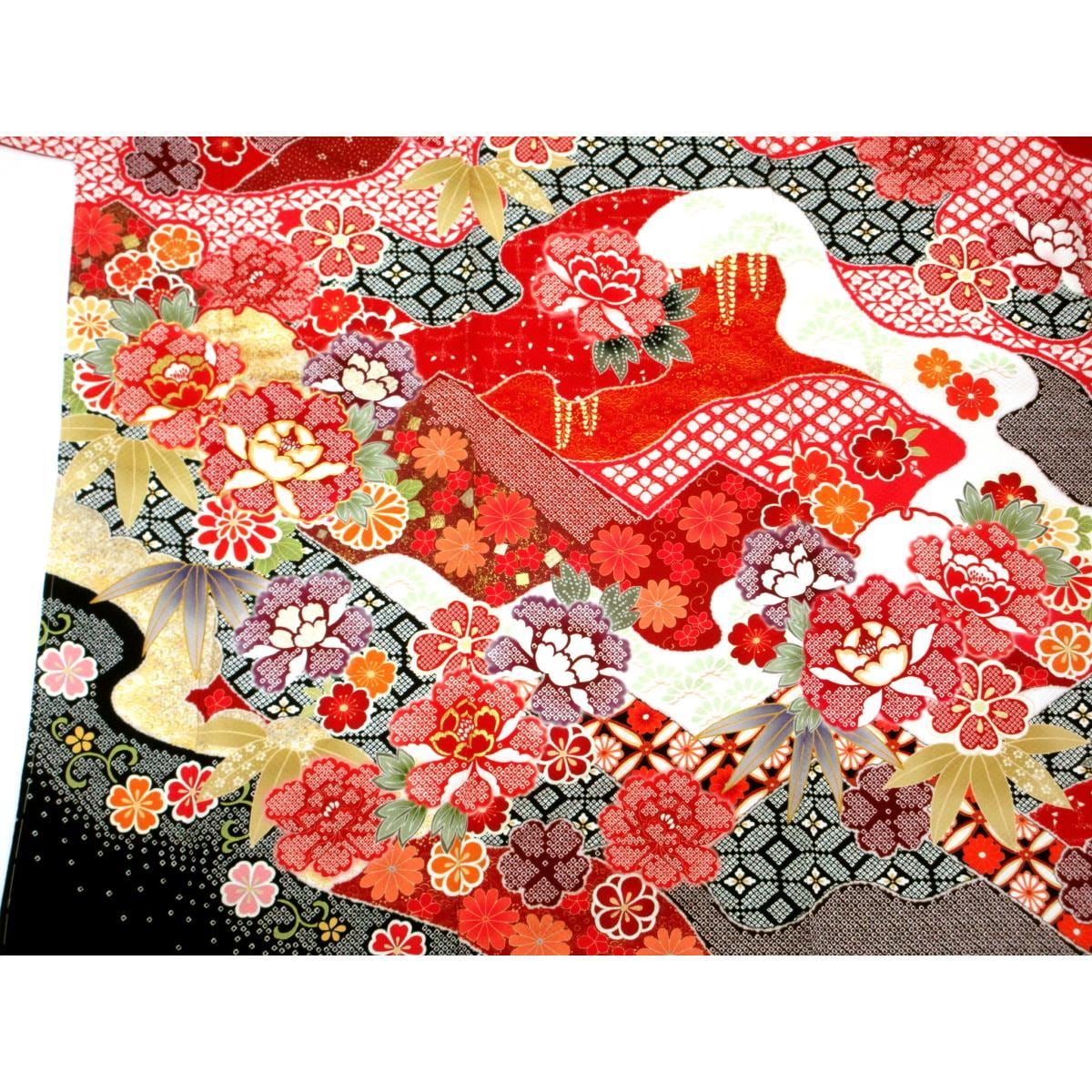 【未使用品】振袖　友禅金彩加工　刺繍入り　身幅Ｌ寸