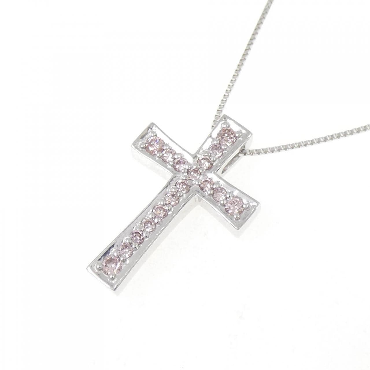 K18WG クロス ピンクダイヤモンド ネックレス 0.21CT