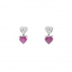 K18WG ハート ルビー ピアス 1.00CT