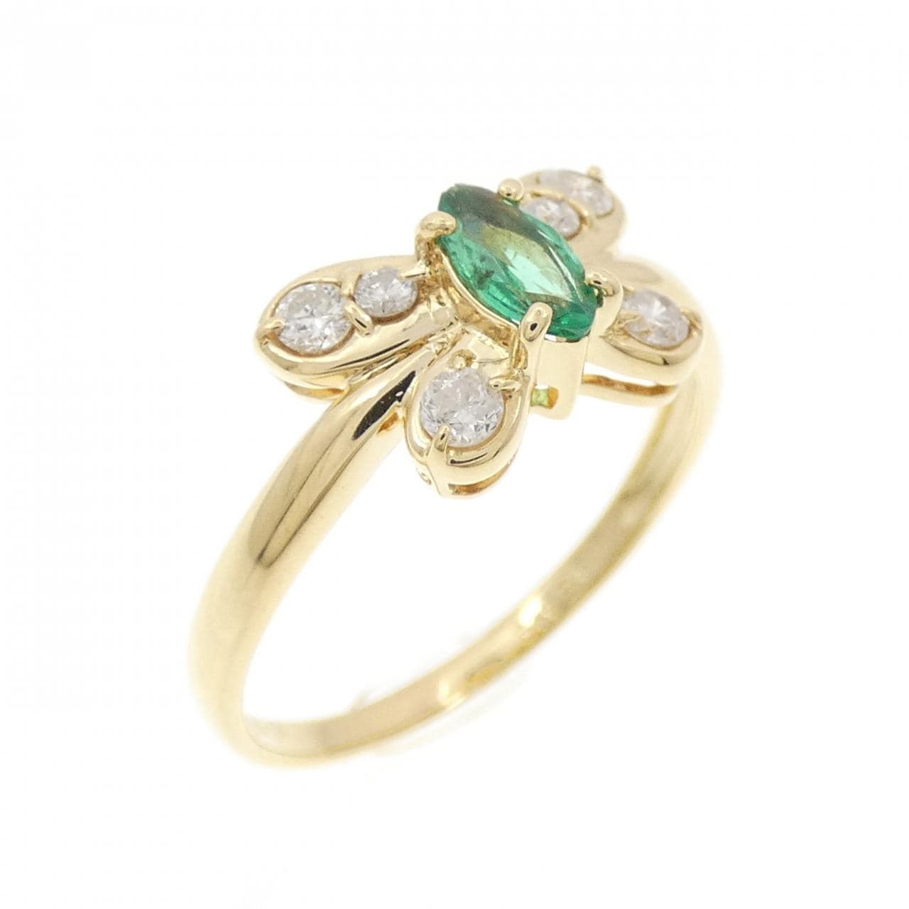 K18YG バタフライ エメラルド リング 0.19CT